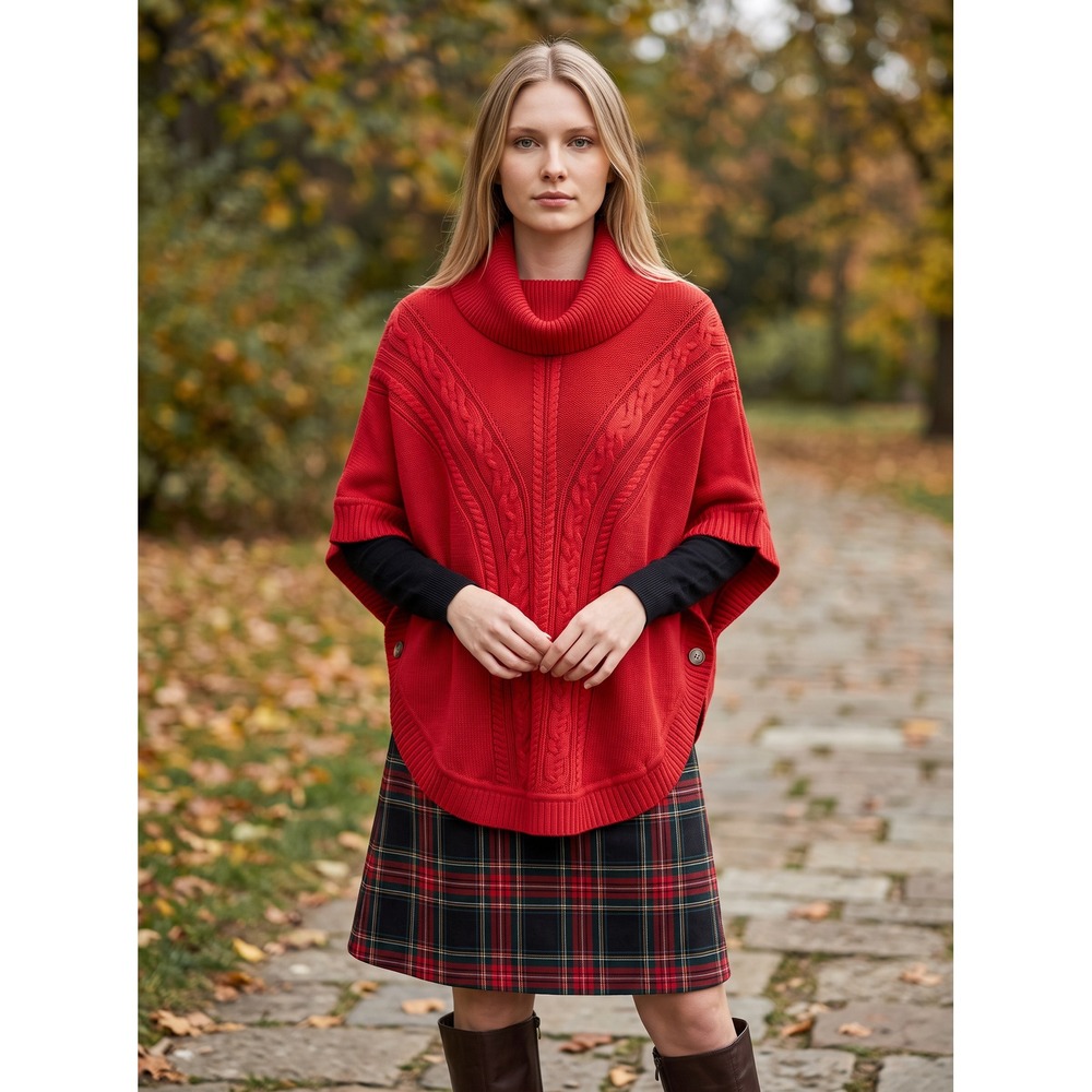 NWT Talbots Red Button Side Turtleneck Poncho Wrap Preppy Classic Style Size XS